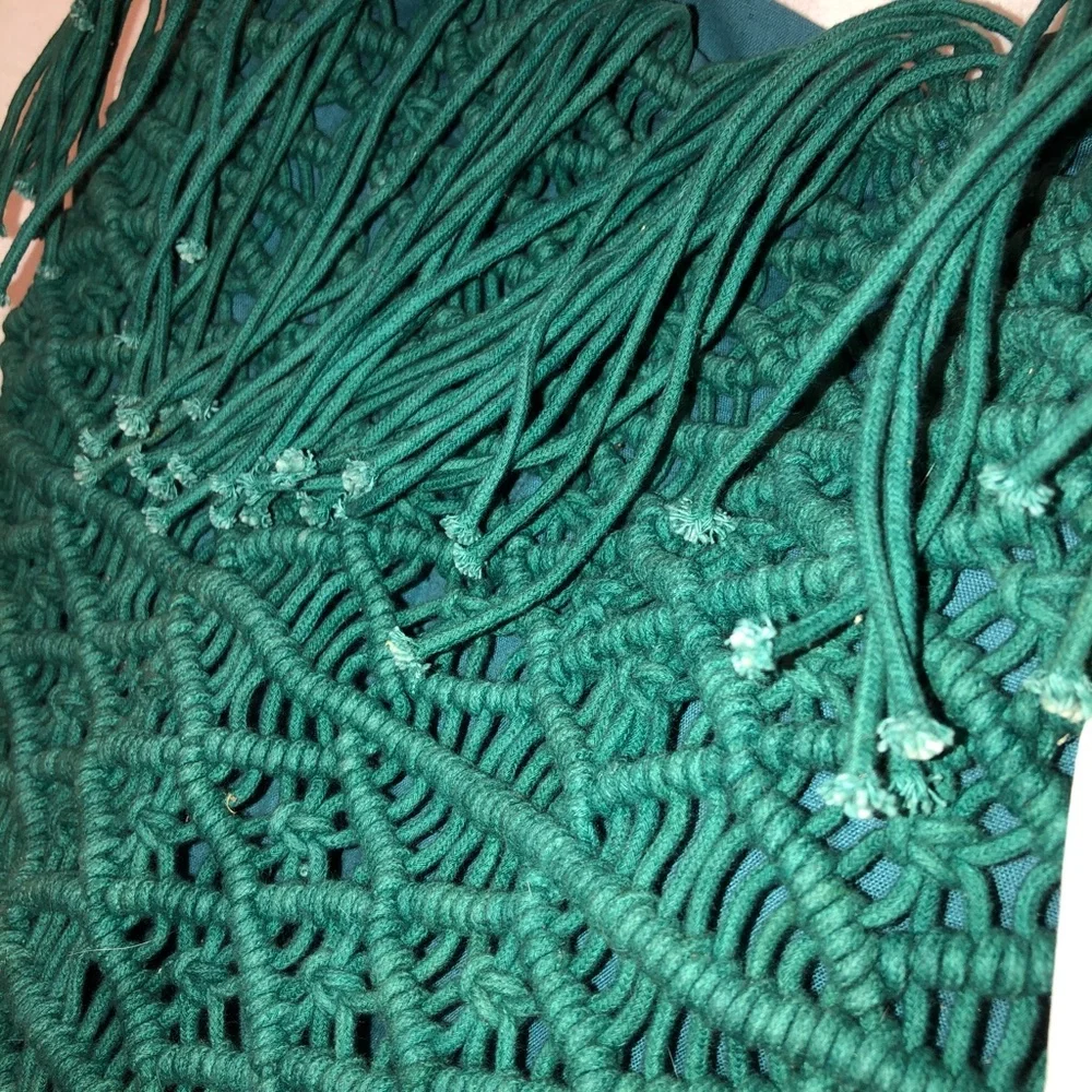 Roberta Roller Rabbit fabulous teal all crochet woven Fringe trim pillow…